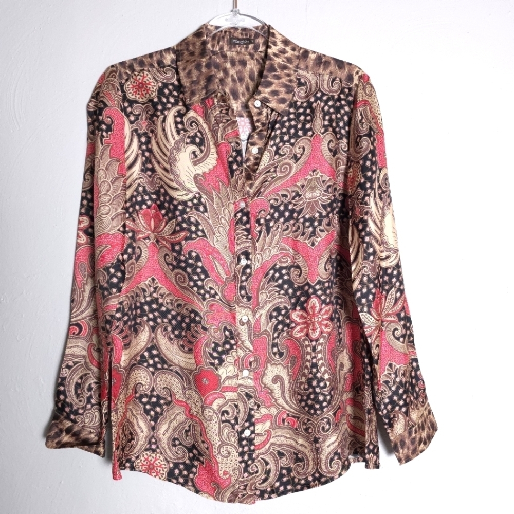 J. Mclaughlin Darcey Silk Shirt In Ashler Safari Black Nwot